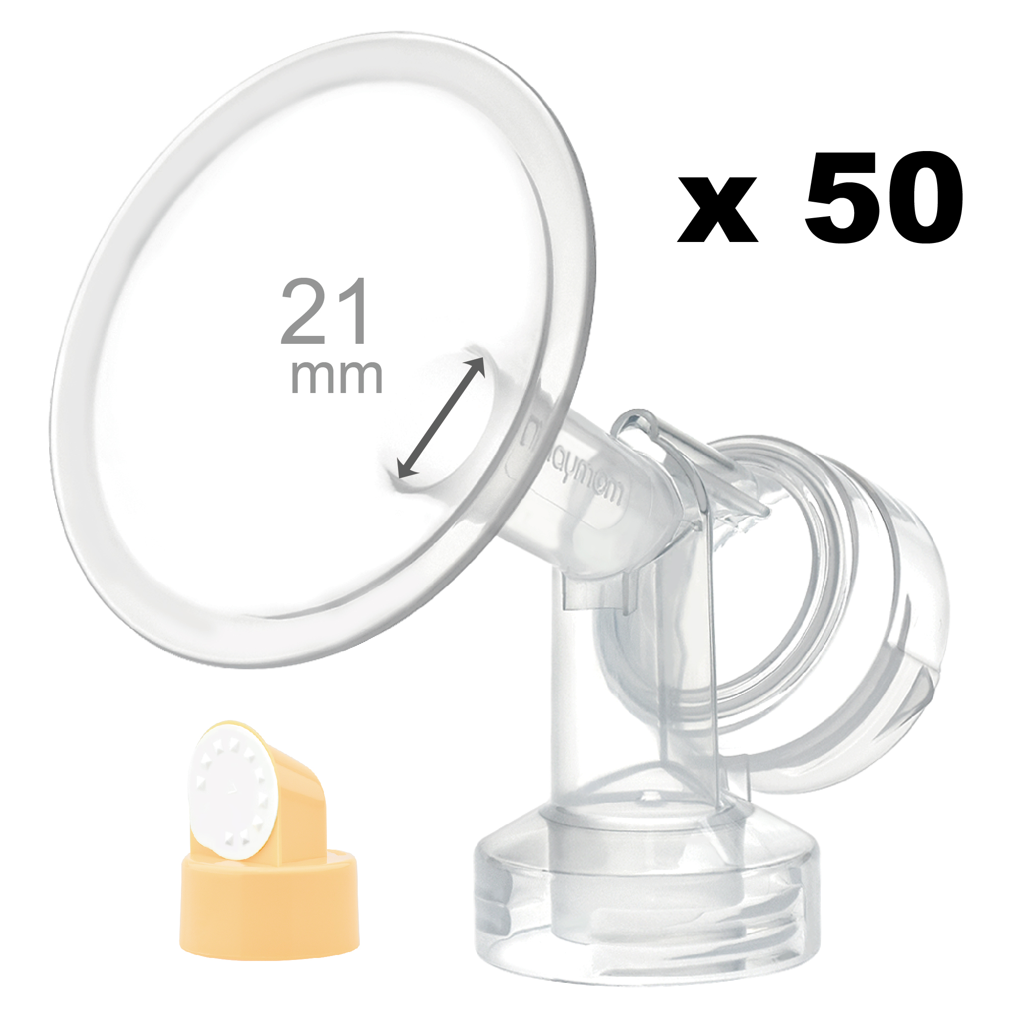 (image for) Breastshield (flange) with valve/membrane for Medela, 21 mm, 50 pc; Narrow (Standard) Bottle Neck - Click Image to Close